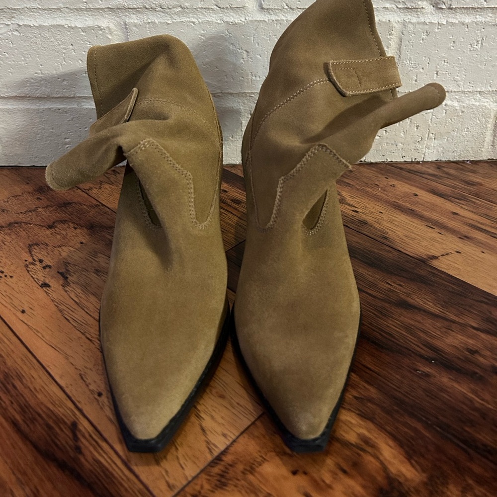 Zara Tan Suede Heeled Boots